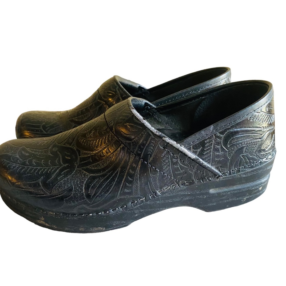Dansko Professional Clogs Womens 7.5 Tooled Floral Embossed Nurse Mules